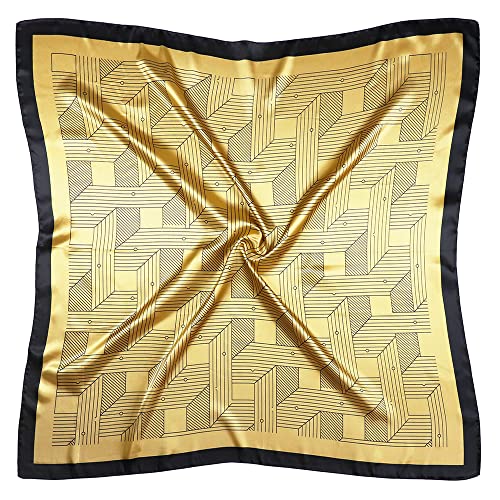 vabovin Satin Head Scarf for Women Silk Like Hair Scarf, 35 x 35 in | Silk Feel Fabric, Hair Wrap for Sleeping, Headscarf and Neck Scarf, Square Bandana Style, Fashion Accessory - color: 118 Yellow Line Pattern