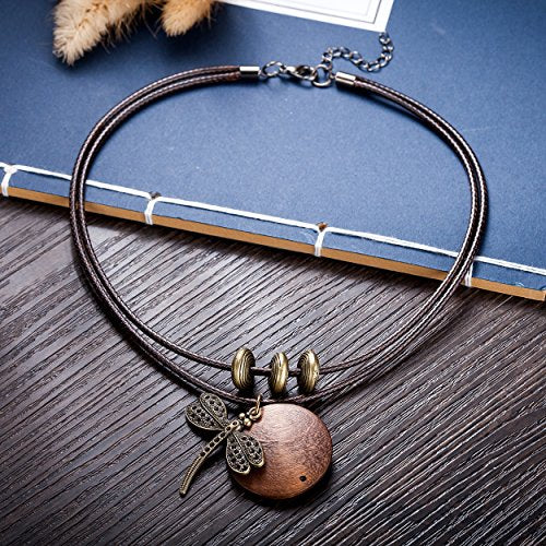Brown Wooden Choker Chunky Pendant Necklaces for women - color: B