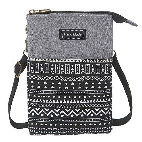 Roomy Cell Phone Purse Wallet Canvas Small Crossbody Purse Bags with Shoulder Strap For Women teen girlsl | Roomy - color: P-black and Gray