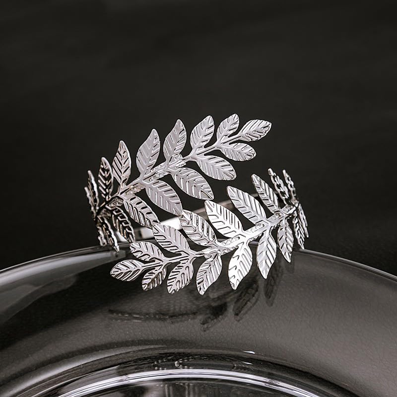Arm Cuff Layered Bracelet Adjustable Leaf Flower Starfish Upper Arm Cuff Bangle Jewelry Gold Plated Bracelet Ring Set for Women Boho Summer Beach Essentials - color: Silver-Leaf