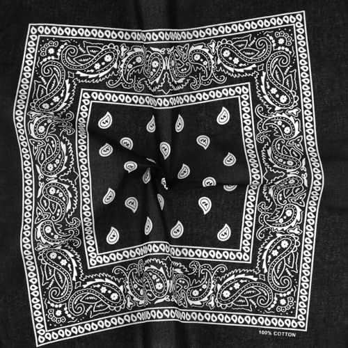 6 Pack Pure Cotton Bandana, Multi-Purpose Square Handkerchief, Face Mask headband for Men and Women - color: Black