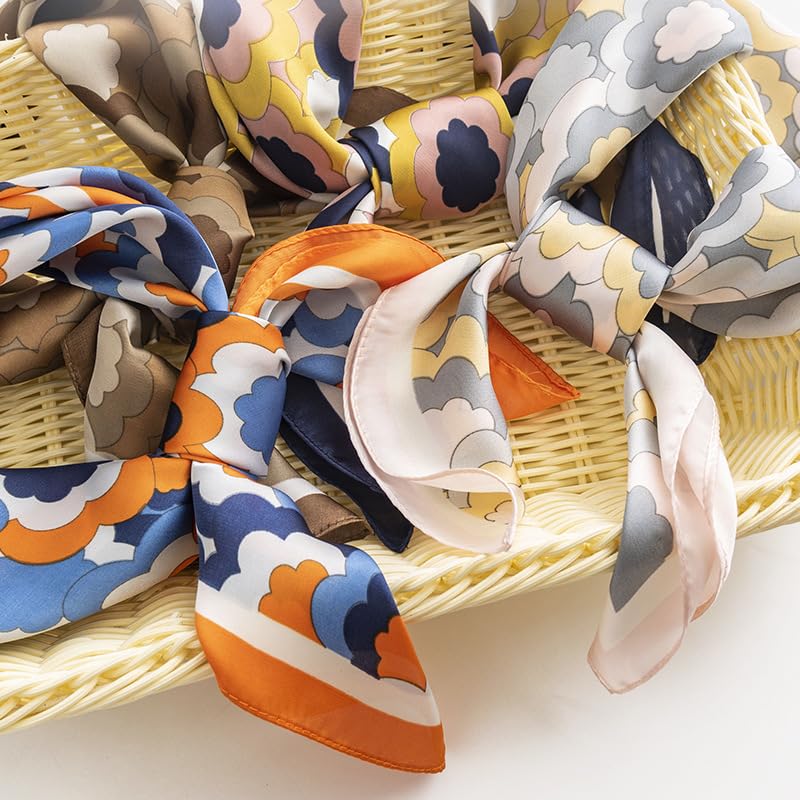 MINIDORA Satin Scarves for Women 27.5 × 27.5 inches Medium Square Elegant Silk Feeling Head Scarf - color: B005-navy Blue and Orange