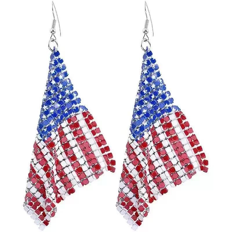 coadipress Metal Mesh Grid Sequins Tassel Long Drop Dangle Earrings for Women Trendy Lightweight Charms Disco Vintage Colorful Long Hook Earrings Bridal Wedding Jewelry - color: Flag