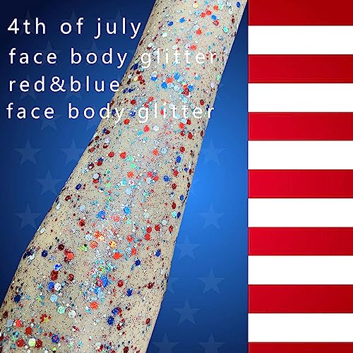 MEICOLY 50ml Holographic Blue Face Glitter Gel,4th of July Body Glitter Outfits for Women,Self-Adhesive Waterproof USA Flag Hair Glitter Makeup for Independence Day Rave Memorial Day 250th Anniversary - color: blue body glitter