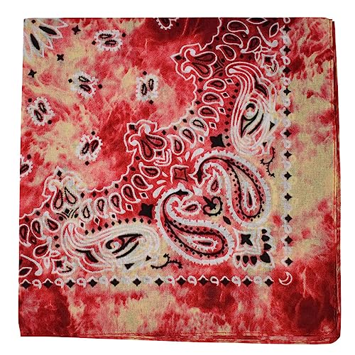 NYFASHION101 Unisex Double Sided Print Paisley Cotton Bandana Head Wrap Scarf - color: Red Beige Tie Dye