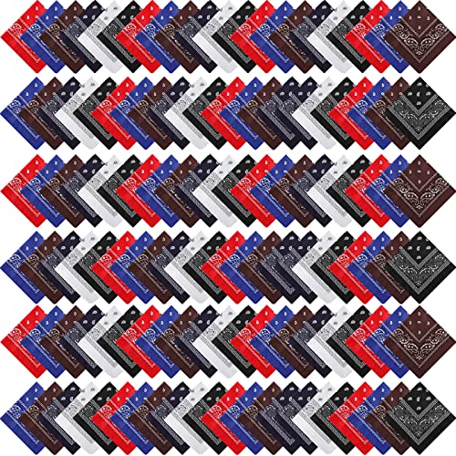 Handepo 150 Pcs Bandanas Bulk, Colorful Paisley Bandanas Unisex Head Wrap Scarf Cowboy Headband Handkerchief - color: Multi Color