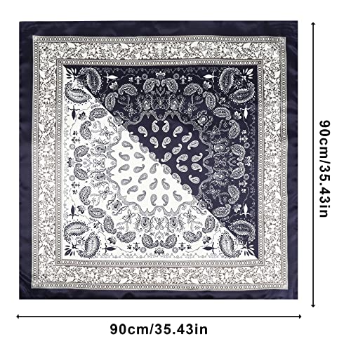 AWAYTR Satin Silk Scarf - Large Hair Bandana, Sleeping Wrap for Women - color: Double-spliced Cashew(navy)