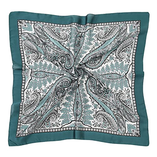 RIIQIICHY Women Head Hair Scarf Like Satin Silk Scarf Sleeping Hair Wrapping Night 27.5" - color: Black/White/Turquoise