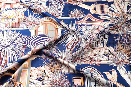 100% Silk Scarves, Extra-Large and XX-Large - color: Zebra & Giraffe, Blue/Red, Double-sided, Hand Rolled Edges