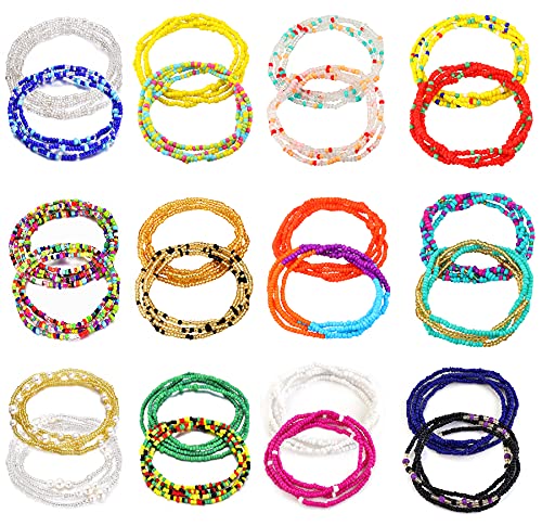 TOBENY SHIWE 24PCS Waist Bead Chains for Women Colorful Summer Body Chains Belly Beads Bikini Jewelry Chains Bead Waist Chains Set - style: Style D