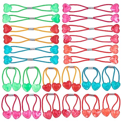 Expressions 24 Count Heart-Shaped Bright Multicolored Twin Bead Ponytail Hair Elastics Collection - Hair Ties for Girls, Hair Accessories for Kids, Hair Ties for Toddler Girls, Ball Ponytail Holders | Fun Hair Ties & Ball Holders for Girls, Kids & Toddler