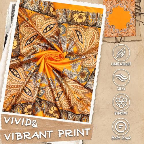 Large Square Head Scarf Bandana - 35" Satin Hair Scarf for Women Like Silk Scarf Fashion Hair Wrapping - color: Paisley(orange), size: 35IN*35IN