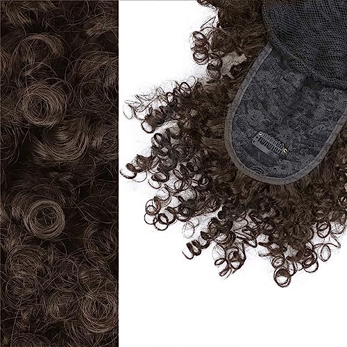 Drawstring Ponytail with Bangs Afro Puff Extensions for Women Short Curly Clip in Wrap Updo Hairpiece(2B) - color: 4#