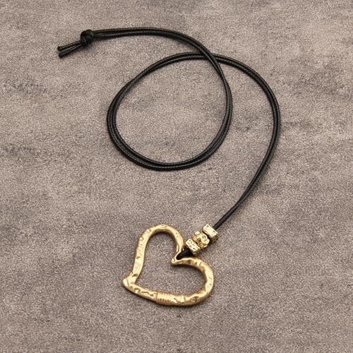 Bohemian Women's Leather Long Pendant Necklace Sweater necklace Adjustable Retro Woven Handmade Jewelry - color: Gold Love