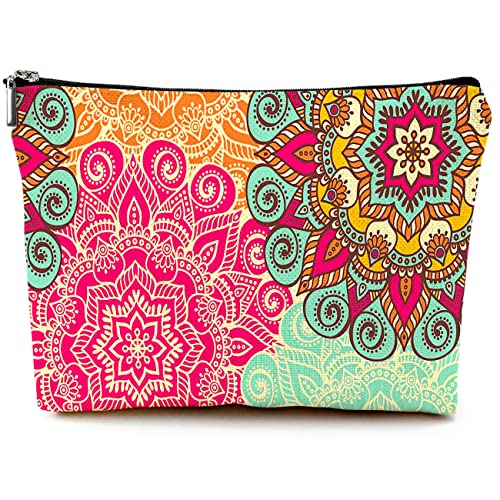 Cute Makeup Bag for Purse Canvas Waterproof Funny Cosmetic Bags for Women Zipper Travel Toiletry Pouch-Boho Flower Makeup Bags - color: Mandala Flower Makeup Bags