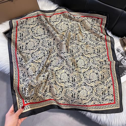 Sumolux Head Hair Scarf for Women Like Satin Silk Scarf Bandana Hair Wrapping Night Large Square Scarves 27.5" - color: Black Flowers