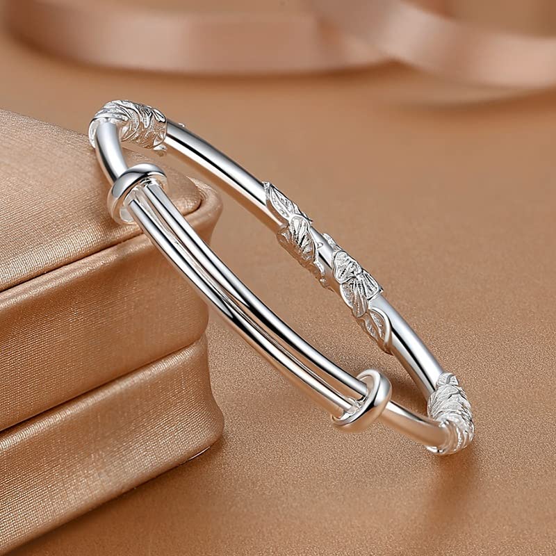 Sterling Silver Bangle Bracelets for Women,Fashion Jewelry Simple Adjustable 925 Silver Cuff Bangles for Women Mom Wife Valentine Mothers Day Gift - color: style-4