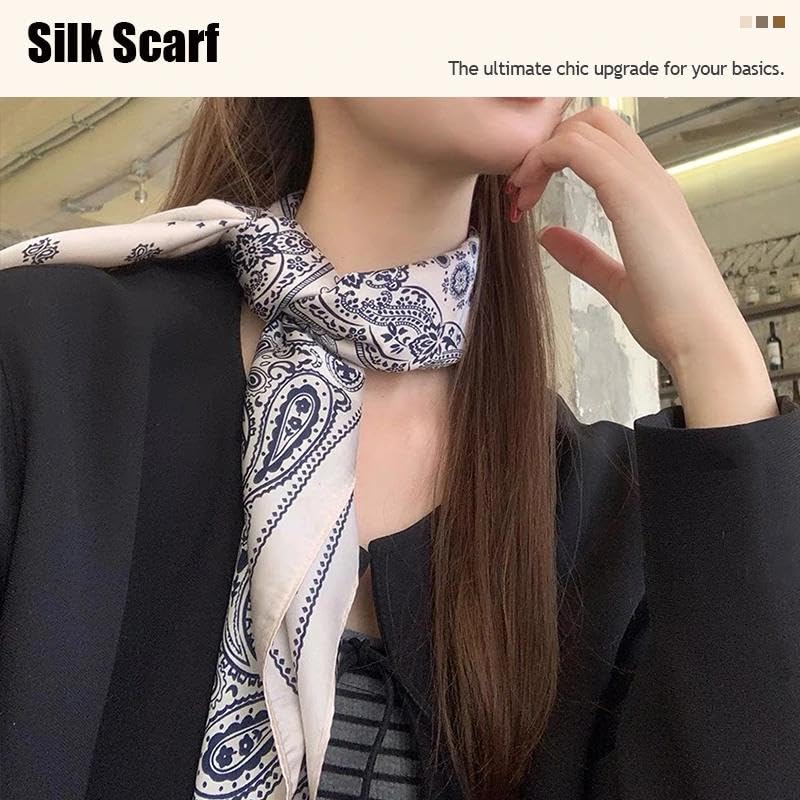 Guqqeuc Satin Head Scarf Silky Feeling Bandana Hair Wrap for Women Silk Scarves Paisley Headscarf Square Scarf Neckerchief - color: White