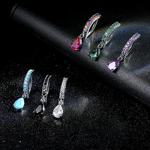 FIBO STEEL 14G Clicker Belly Rings 316L Surgical Steel Dangle Belly Button Ring CZ Teardrop Pendant Navel Rings Barbell Body Piercing Jewelry - color: Blue