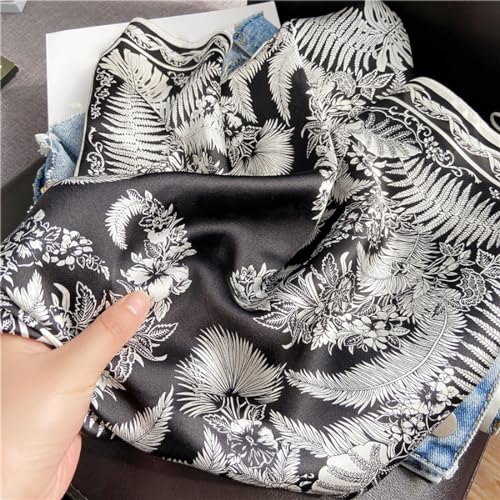 100% Mulberry Silk Neck Scarf 21''x21'' Small Square Hair Scarf for Women Men Lightweight Bandana Envelope Package - color: Grass- Black