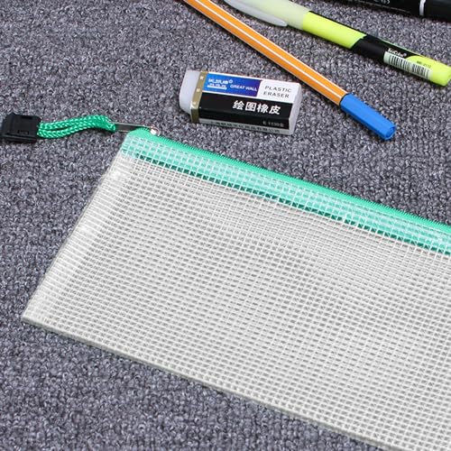 100 Pcs A6 Mesh Zipper Pouch Multipurpose Waterproof Pencil Bags 9.4" x 4.5" Small Mesh Zipper Pouches for School Office Supplies Organization, Multicolor Puzzle Bags 10 color