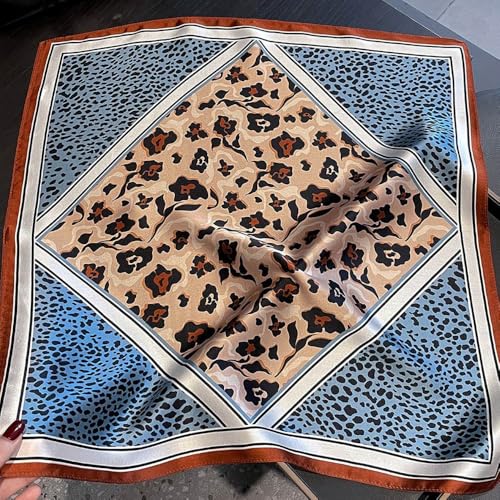 FONYVE 100% Mulberry Silk Scarfs for Women-Lightweight Square Satin Head Scarf-Small Silk Hair Scarf for Sleeping 21"x21" - color: 25 Leopard Print