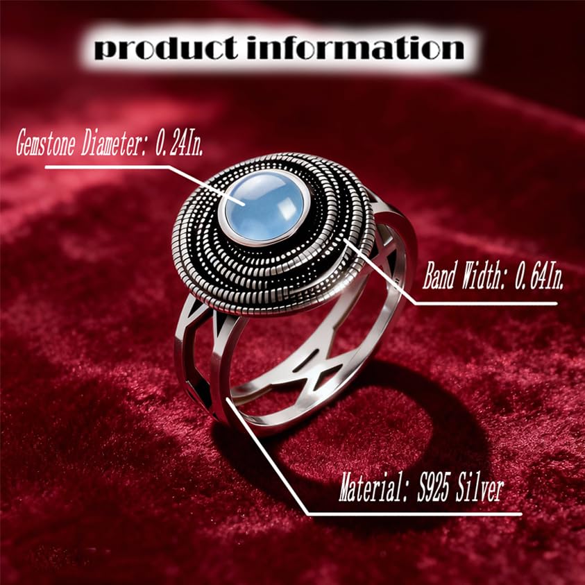 Mulit Circle Cross Lines Thick Top Jade Gem Ring,Silver Plated Cocktail Party Ring,Statement Ring Jewelry Gift for Women - color: RIng_D Empty Blue