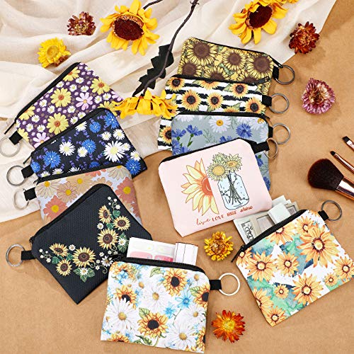 Boao 10 Pieces Small Coin Purse for Women Adults, Change Purse Pouch Mini Wallet Coin Bag with Zipper (Sunflower Series) - style: Sunflower Series