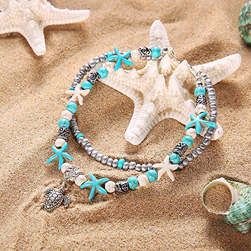 Suyi 5pcs Ankle Bracelets for Women Layered Beach Adjustable Anklets Boho Chain Anklet Foot Jewelry - color: 5pcs