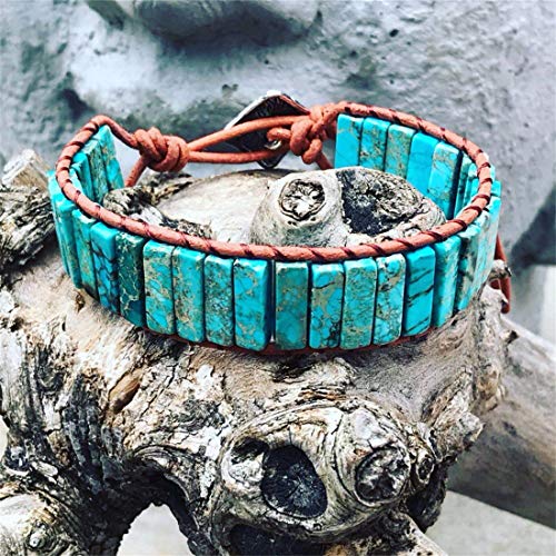 YGLINE Boho Handmade Wrap Leather Tube Crystal Stone Bracelet for Women - color: blue jasper