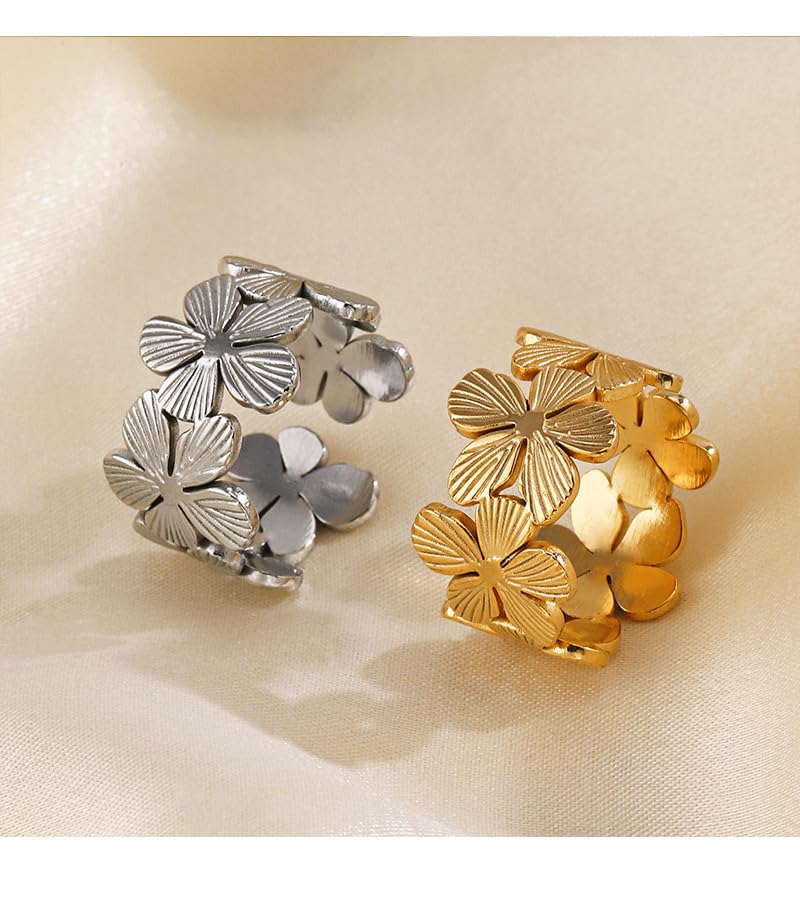 Thumb Rings for Women Chunky Gold Rings for Women Non Tarnish Stainless Steel Adjustable Rings Thumb Silver Ring Wave Curve Ring Dainty Unique Rings - style: 2 - S