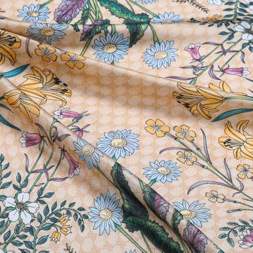 Stlvoll 27.5" Silk Neck Scarf of Women's Fashion Head Scarf Square Neck Satin Scarfs for Bag Hair Scarves Gift - color: Flower/Khaki