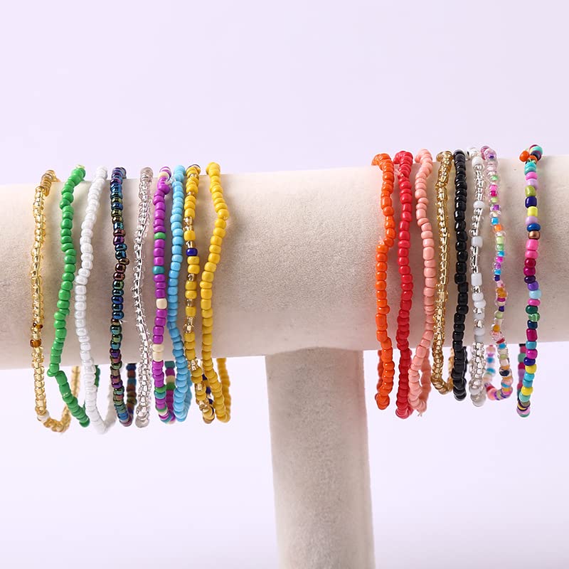 17pcs Bohemian Stackable Multilayer Elastic Bracelets - Handmade Seed Beaded Jewelry for Women & Girls - color: 17Pcs