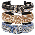 TOBATOBA Knotted Boho Headbands for Women, 3 Pack Beaded Knot Headband, Diademas Para Mujer De Moda, Womens Crystal Pearl Head bands, Wide Turban Head bands No Slip Fashion for Women - color: Color 2