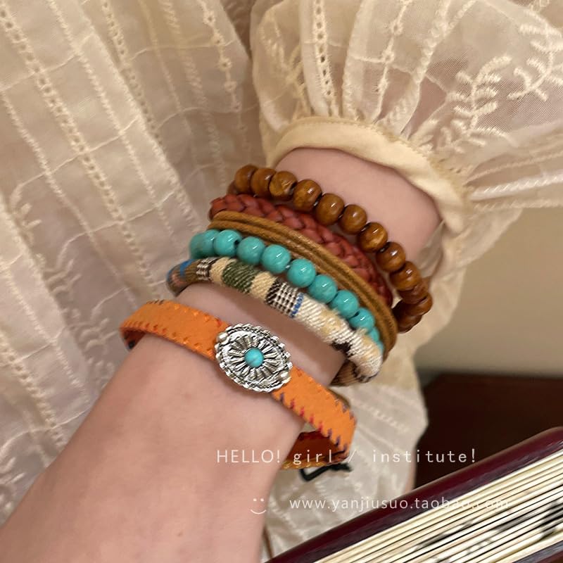 Bohemian Mix Bead Multi Layer Versatile Statement Bracelets Boho Stackable Beaded Strand Stretch Bangles Bracelets Sparkly Crystal Tassel Charm Jewelry Gift - style: Light brown