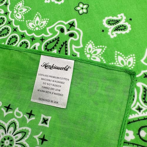 Single Pack Bandanas 60s Premium Cotton Soft Thin Handfeel Large Handkerchief for Men and Women - color: Green