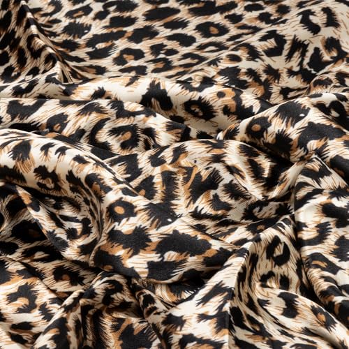 UTOWO Vintage Leopard Print Square Scarf, Light Khaki Satin Silk Feeling Bandana, Women’s Stylish Neck & Head Scarf