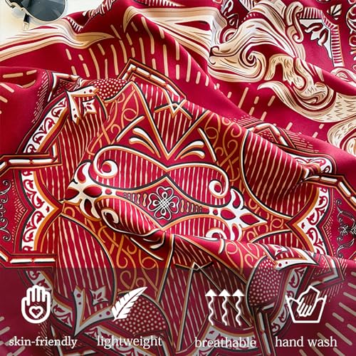 Women's Square Silk Like Head Scarf Large 35 inch Silk Feeling Hair Wrapping Satin Scarves for Sleeping Bandanas - color: A021-2 Twill Red
