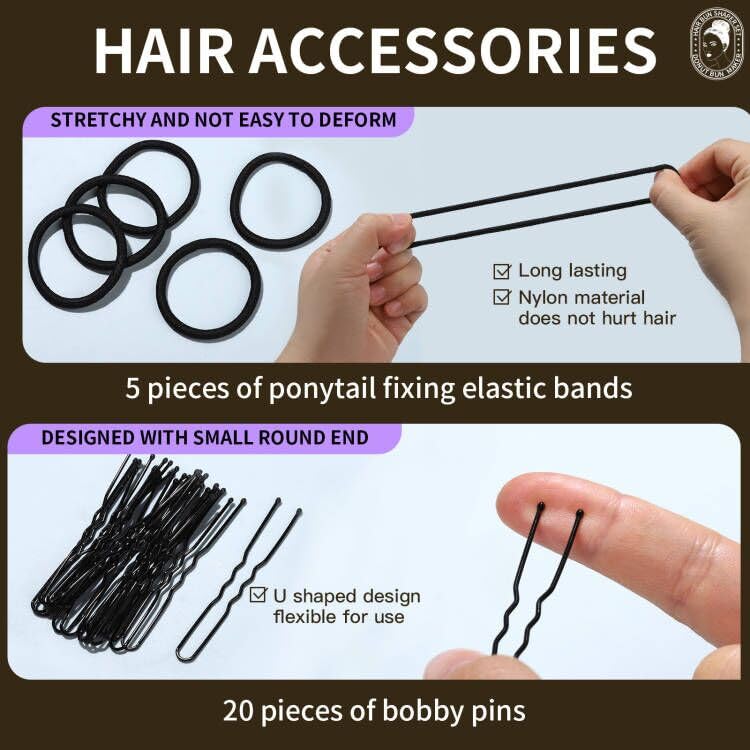 Teenitor Hair Bun Maker Set, 7 Pieces Bun Donuts for Hair(1 Extra-Large, 2 Large, 2 Medium, 2 Small), 5 Elastic Bands, 20 Hair Pins, Gold - color: Gold
