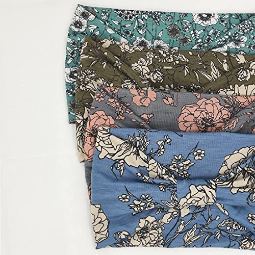 YONUF Wide Boho Headbands for Women Fashion Knotted Headband Yoga Workout Hair Accessories African Head Wrap 4 Pack - color: Flower Print
