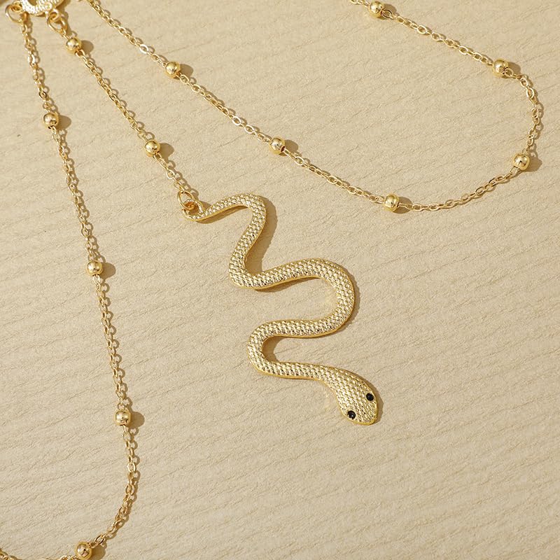 Snake Leg Chain for Women, Sexy Serpent Charm Thigh Garter, Summer Bikini Skirt Beach Party - style: B lace gold-beads