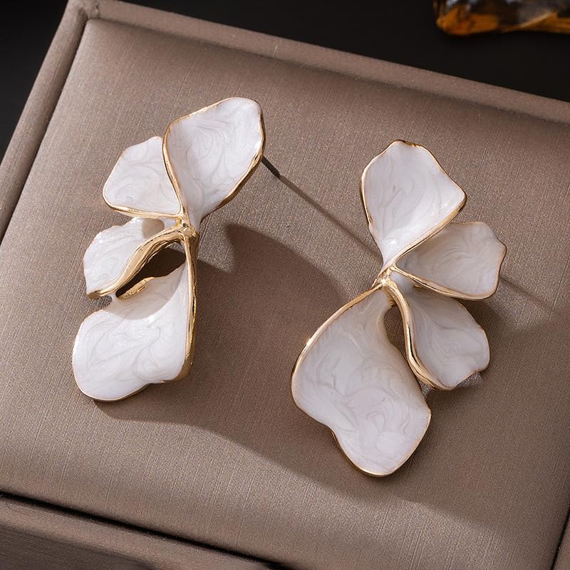 Chunky Earrings Big Statement Earrings for Women Trendy Large Floral Ginkgo Leaf Flower Earring Irregular Long Drop Dangle Earrings Chunky Jewelry - style: 1 - White