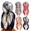 4Pcs Silk Head Scarves for Women Satin Hair Scarf 35”Large Square Bandana Silk Like Neck Scarf Shawl - color: Navy/Red/Coffee/Purple