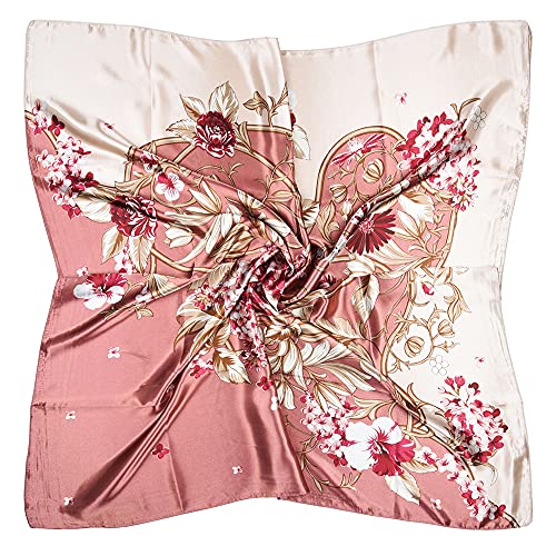 vabovin Satin Head Scarf for Women Silk Like Hair Scarf, 35 x 35 in | Silk Feel Fabric, Hair Wrap for Sleeping, Headscarf and Neck Scarf, Square Bandana Style, Fashion Accessory - color: 024 Pink Floral Print
