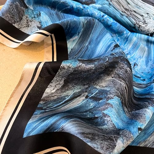 Aufeel Women's 100% Pure Mulberry Silk Small Square Scarf - Neckerchief Women - Silk Headscarf - 21" x 21" - color: Creamy Blue