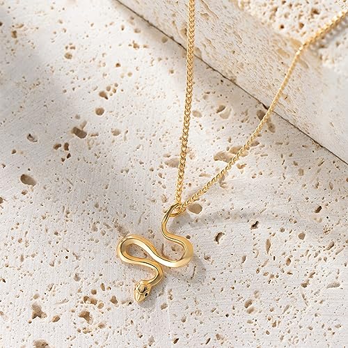 Fettero Animal Necklaces for Women 14K Gold Plated Charm Snake Necklace Elephant Bird Cat Butterfly Pendant Cute Dainty Necklace Jewelry - style: Snake-B