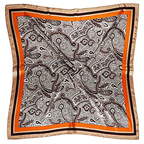 vabovin Satin Head Scarf for Women Silk Like Hair Scarf, 35 x 35 in | Silk Feel Fabric, Hair Wrap for Sleeping, Headscarf and Neck Scarf, Square Bandana Style, Fashion Accessory - color: 104 Orange Paisley Pattern