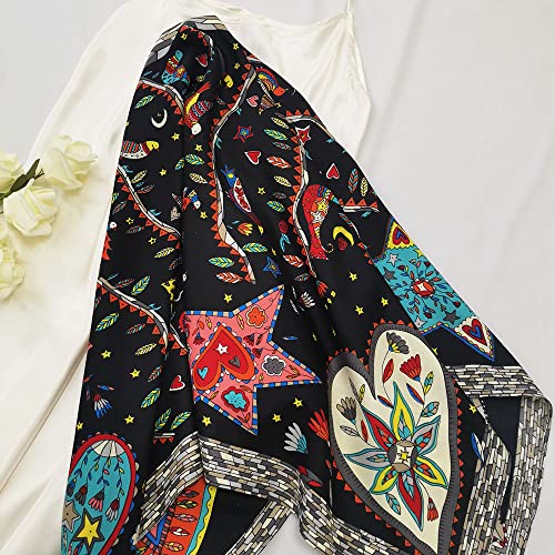 Julunar Silk Like Head Scarf for Women - Satin Large Hair Scarves - 35" Square Silk Hair Wrap for Sleeping with Gift Packed - color: B003-1 Birds Black