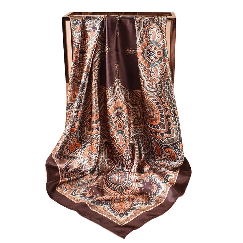 Hexchasty 35”Head Scarf Satin Silk Like Hair Scarf Large Square Head Scarves Bandana Head Wraps Headscarfs for Women Green - color: A-coffee