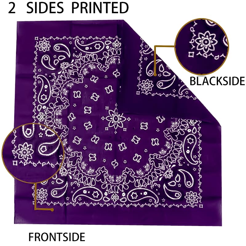 6 Pack 12 Pack Bandanas 2 Sides Printed 22inch Unisex Cowboy Kerchiefs - color: Purple-6 Pack